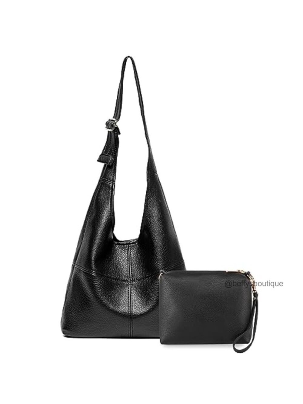 Vegan Leather Hobo Shoulder Bag with Wristlet Set Slouchy Two-Piece